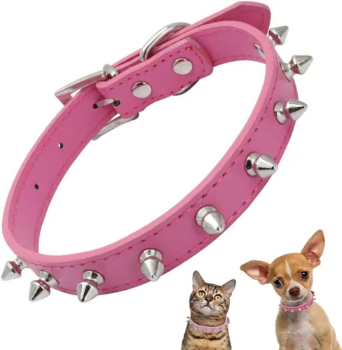Miniatura 15 de Collar de perro con pinchos para perros medianos, remache de hongos, piel sintética suave, collar de gato con tachuelas, ajustable para perros Azul