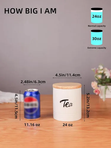 Miniatura 3 de LEETOYI Contenedores de almacenamiento de alimentos de porcelana con tapa, diseño de tamaño pequeño y ahorra espacio, 4.5 pulgadas, color blanco, té