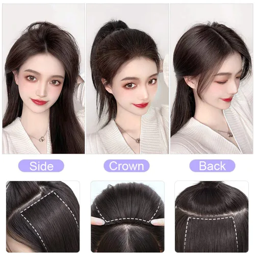 Miniatura 5 de Peluca sintética sin costuras para la frente, 2 piezas, con clip, extensión de flequillo recto para mujeres con cabello fino (9.8 in, marrón oscuro)