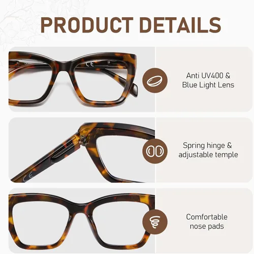 Miniatura 4 de LKEYE - Gafas de lectura de gran tamaño para mujer y hombre, estilo Oprah, con bloqueo de luz azul, para computadora, montura cuadrada, bisagra