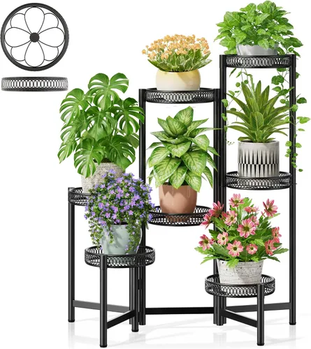 Miniatura 12 de Soporte escalonado para plantas al aire libre de 3 niveles para interiores, estante de flores de metal para múltiples plantas, soportes altos