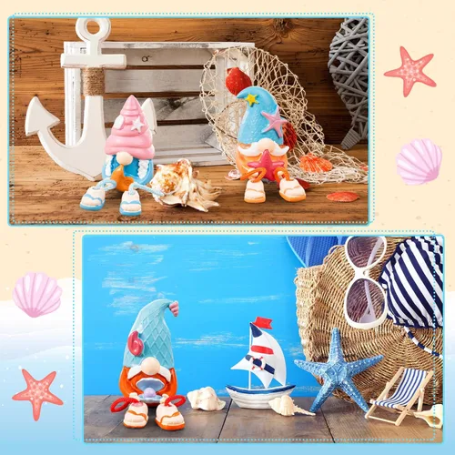 Miniatura 7 de 3 piezas de decoración de gnomo de playa con patas colgantes, bandeja escalonada costera de verano de resina oceánica para mesa, mantel y baño