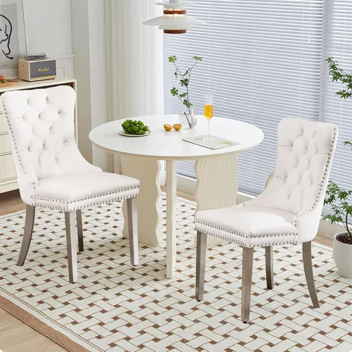Miniatura 102 de Juego de 2 sillas de comedor tapizadas de terciopelo, sillas laterales de cocina de estilo moderno con ribete de cabeza de clavo y patas de madera