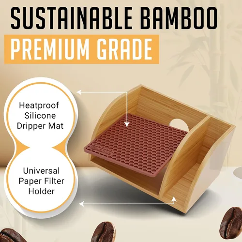 Miniatura 5 de HEXNUB Organizador y tapa para cafetera, soporte de bambú para jarras Chemex, Bodum, Cosori, tapete resistente al calor, soporte de filtro