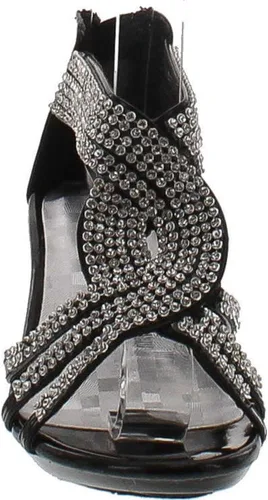 Miniatura 4 de J.J.F Shoes Fabuloso Angel-37K Sandalias de tacón con plataforma de diamantes de imitación brillantes para niñas pequeñas, Negro