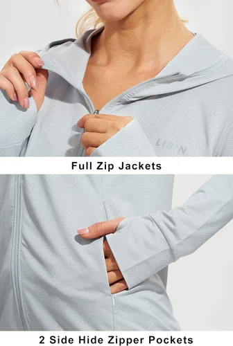 Miniatura 3 de Libin sudadera con capucha para mujer, con cremallera completa, UPF 50+, capucha con protección solar, de manga larga, para senderismo