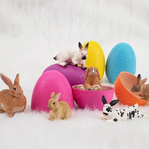 Miniatura 2 de Toymany 12 figuras de conejo de Pascua para niños, figuras de conejo, juguete de animales de granja para decoración de pasteles, recuerdos de fiesta