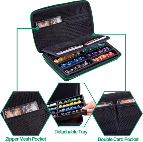 Miniatura 2 de SIQUK Estuche para dados DND, estuche organizador de dados con asa, bandeja ranurada extraíble con capacidad para 8 juegos de dados DND para Verde