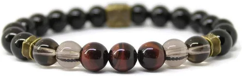 Pulsera unisex para hombre y bienestar con piedras preciosas para energía positiva/fuerza/valor/con cristales naturales ónix negro, cuarzo ahumado,