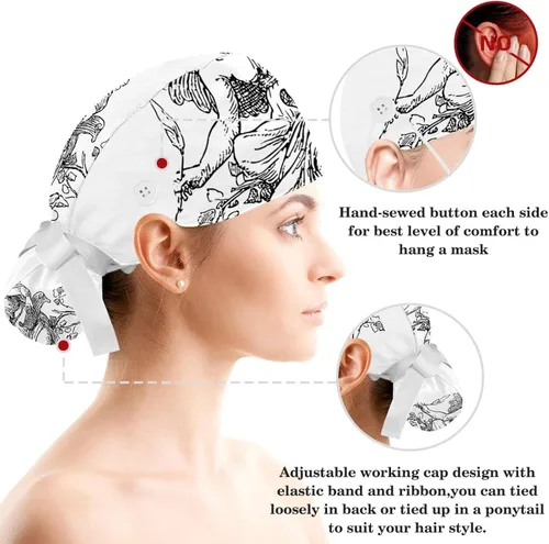 Miniatura 3 de Women's Working Caps with Bow Hair Scrunchy Long Hair Cover Ribbon Lace-Up Hat Sharks Sea Ocean