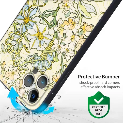 Miniatura 4 de Berkin Arts Alphonse Mucha, funda de silicona compatible con iPhone 12 Pro Max con protector de pantalla con diseño de flores florales Art Nouveau
