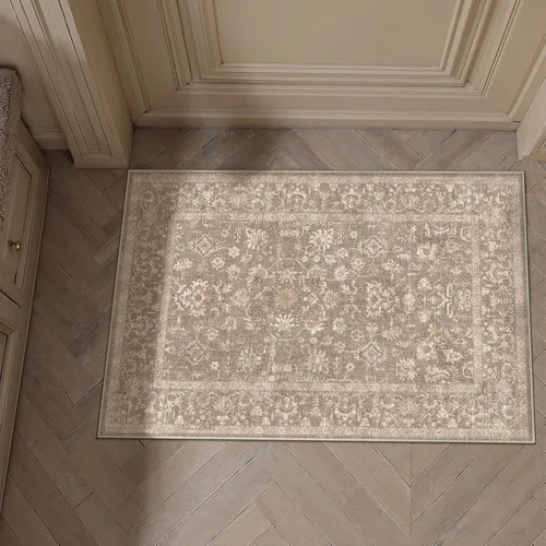 Miniatura 50 de PureCozy Alfombra de área beige de 2 x 3 pulgadas, lavable, vintage, pequeña, para entrada, cocina, suave, retro, floral, de pelo bajo, tapete