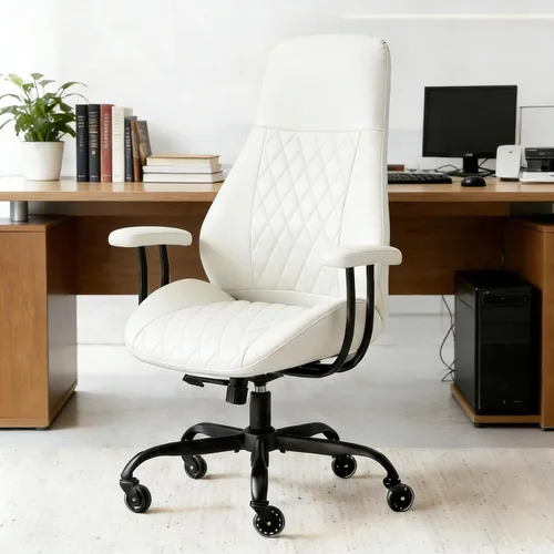 Miniatura 12 de Silla de oficina, silla ergonómica para computadora, silla de escritorio de cuero con soporte lumbar y ruedas de goma, silla ejecutiva de mediados