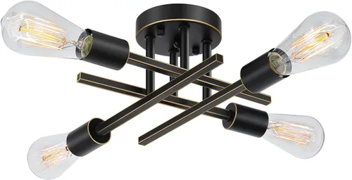 SunRider Lámpara Industrial de Techo Semi Empotrada de 4 Luces, Luces de Pasillo de Bronce Frotado con Aceite, Candelabro Sputnik de Metal Retro
