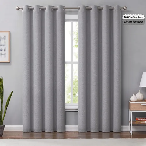Miniatura 7 de Melodieux Cortinas 100% opacas para dormitorio, aislamiento térmico, reducción de ruido, cortinas de ventana de lino con ojales para sala de estar
