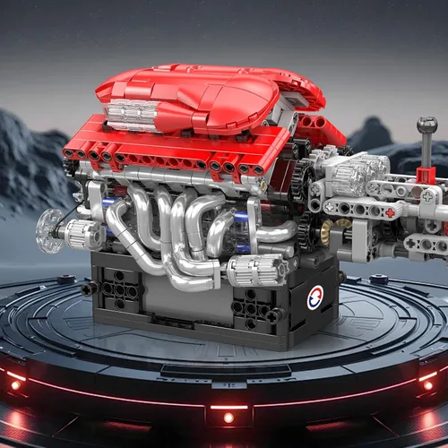 Miniatura 2 de Mould King 10226 FE Supercar V12 Kit de construcción de motor con caja de cambios, modelo mecánico de más de 863 piezas con transmisión de múltiples