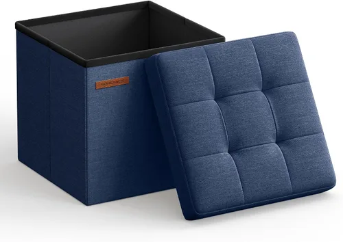 Miniatura 13 de SONGMICS Folding Storage Ottoman Bench, Linen Fabric, Storage Chest, Foot Rest Stool, Holds up to 286.6 lb, 11.8 x 11.8 x 11.8 in, Bedroom Bench