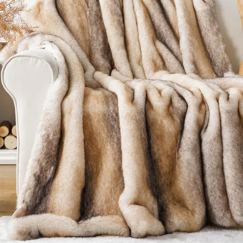 Miniatura 21 de BATTILO HOME Manta de Tiro de Piel Sintética Beige Suave Lujosa Fruncida Difusa Felpa Elegante con Manta de Visón Reversible para Sofá, Silla, Sofá