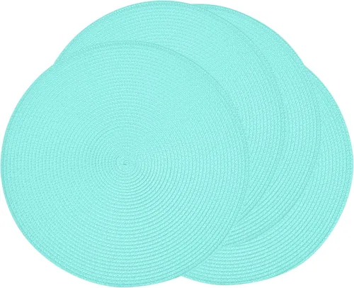 Miniatura 43 de Feuille Juego de 4 manteles individuales redondos trenzados para mesa de comedor, tejidos, lavables, antideslizantes, 13.5 pulgadas