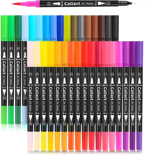 Caliart - 34 rotuladores de doble punta, marcadores artísticos y estéticos, ideales para colorear, manualidades, suministros escolares y de oficina,