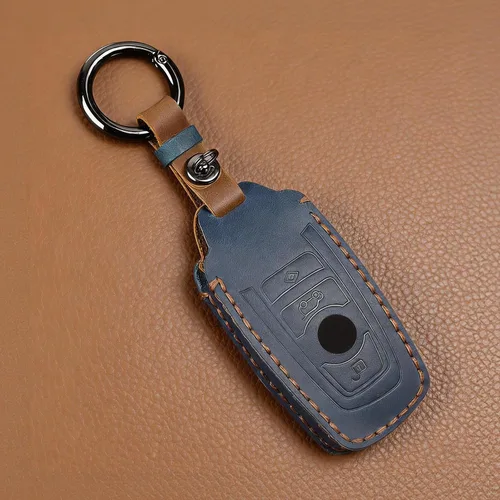 Miniatura 3 de OLLEN Funda de cuero genuino para llavero sin tornillos para BMW 1, 3, 4, 5, 6, 7, Series X3, X4, M5, M6, GT, etc., forma cuadrada, color azul