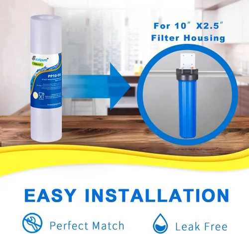 Miniatura 3 de EXCELPURE Cartucho de filtro de agua para sedimentos para toda la casa de 5 micras de 10 x 2.5 pulgadas, repuesto para cualquier unidad de RO de 10
