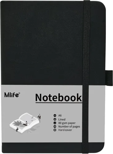 Mlife A6 Cuaderno Pequeño de Diario, Cuaderno Forrado con Compartimento Interior y Soporte para Bolígrafo, Cuaderno Mini de Tapa Dura, 192 Páginas,