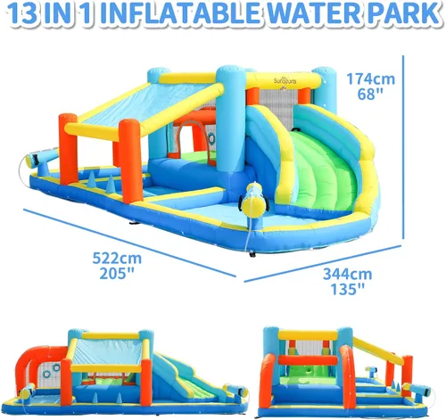 Miniatura 7 de Casa inflable de rebote de tobogán acuático, casa de rebote de tobogán acuático para patio trasero de niños, parque acuático inflable casa hinchable