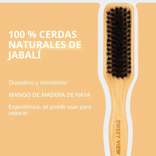 Miniatura 2 de SWEET VIEW Cepillo de cerdas de jabalí para cabello liso y con volumen, antifrizz, cola de caballo elegante, moños y cabello de borde, para peinar