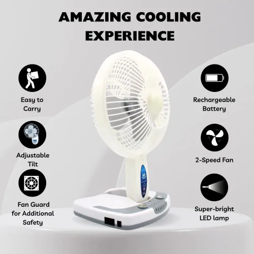 Miniatura 7 de Technical Pro Adventure Series - Ventilador recargable de escritorio/pared con lámpara de trabajo LED, ventilador ajustable y portátil