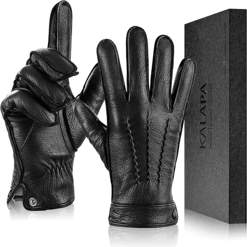 Guantes de piel de oveja genuina para hombre, guantes de invierno cálidos para pantalla táctil, guantes de motocicleta con forro de cachemira