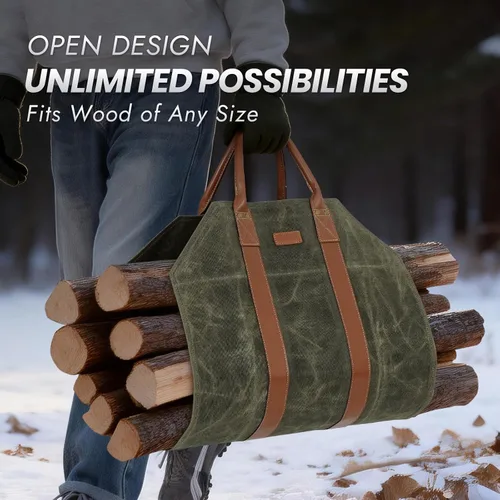 Miniatura 4 de INNO STAGE Bolsa de lona para troncos, bolsa de madera duradera, accesorios para estufas de chimenea, soporte de leña extra grande con asas