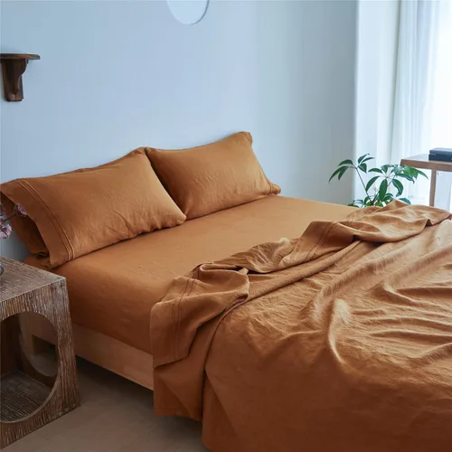 Miniatura 7 de Simple&Opulence Juego de sábanas 100% de lino, 4 piezas de lino francés natural (1 sábana encimera, 1 sábana bajera, 2 fundas de almohada), ropa