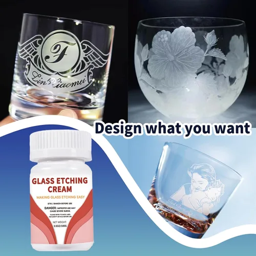 Miniatura 5 de Crema de grabado para vidrio, espejos, cerámica, porcelana, mármol y pizarra, para fabricantes, creadores, artesanos, aficionados al bricolaje