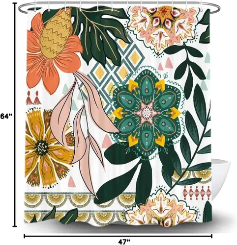 Miniatura 7 de Torich Cortina de ducha floral bohemia, abstracta de mediados de siglo, decoración bohemia, cortinas de baño, flores botánicas, hojas tropicales