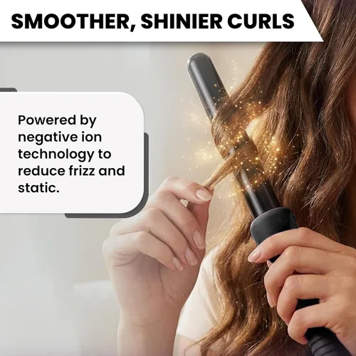 Miniatura 8 de Herstyler Grande - Varita rizadora de cerámica, voltaje dual de 1 pulgada para cabello largo y corto, iones negativos (negro)