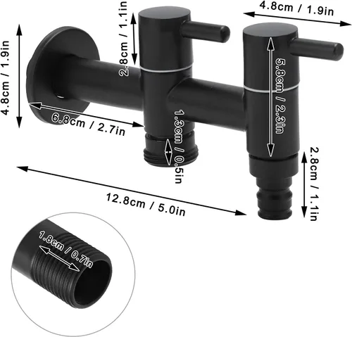 Miniatura 2 de G1/2 - Grifo de baño alargado de acero inoxidable para lavadora, entrada de agua individual, doble salida, para baño, manguera de jardín, lavadora