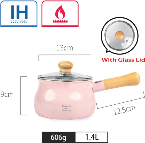 Miniatura 2 de Olla de leche pequeña beige de 1.2L con tapa lindo mango de madera hogar sartén antiadherente leche caliente bebé suplemento de alimentos olla