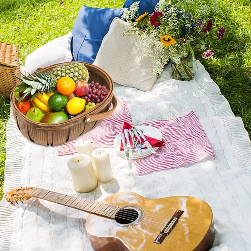 Miniatura 6 de Lawei Paquete de 3 cestas de pan de madera, cesta de picnic de virutas de madera con asas, cesta de almacenamiento de frutas tejidas a mano