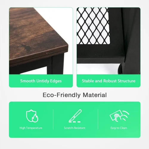 Miniatura 5 de Mesa auxiliar industrial de 2 niveles con estante de almacenamiento, resistente, fácil montaje, muebles decorativos con aspecto de madera con marco