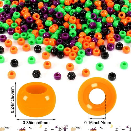 Miniatura 3 de UPINS Cuentas de pony de Halloween, 1200 piezas de cuentas de plástico redondas en negro, púrpura, naranja y verde para hacer joyas, decoración de 4