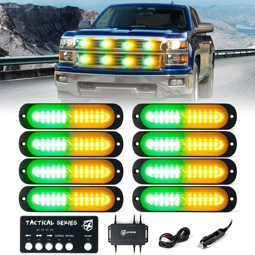 Miniatura 15 de Xprite Kit de luces estroboscópicas LED ámbar para montaje en superficie, parrilla de parrilla lateral, luz intermitente de advertencia
