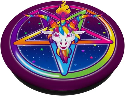 Miniatura 2 de Rainbow Baphomet Pentagram Sigil Popsocket Cabeza de cabra – PopSockets Grip y soporte para teléfonos y tabletas, Negro