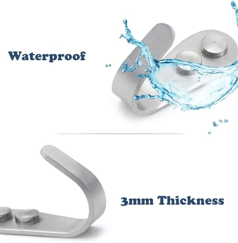 Miniatura 3 de Ganchos de pared resistentes, paquete de 8 ganchos individuales de acero inoxidable cepillado, ganchos pequeños en J para colgar ropa, chaquetas