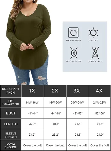 Miniatura 3 de ALLEGRACE Camisas de talla grande para mujer, camisetas básicas de manga larga para otoño, cuello en V, blusas casuales elegantes