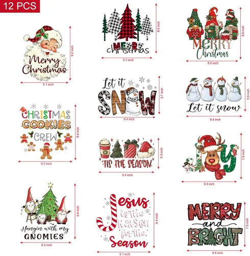 Miniatura 3 de 12 hojas de vinilo de transferencia de calor de Navidad, transferencia de calor de Navidad para camisetas, calcomanías de vinilo HTV para planchar