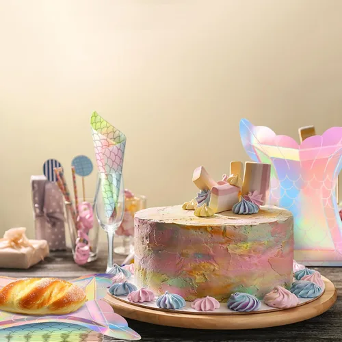 Miniatura 6 de Gersoniel Juego de 40 piezas de suministros para fiesta de sirena iridiscente, 20 platos y 20 servilletas con escamas, decoraciones para fiesta