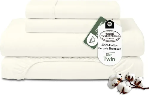 Miniatura 37 de ROYALE LINENS Juego de sábanas 100% algodón orgánico tamaño individual XL, tejido percal, juego de 3 piezas, 1 encimera, 1 sábana bajera de bolsillo