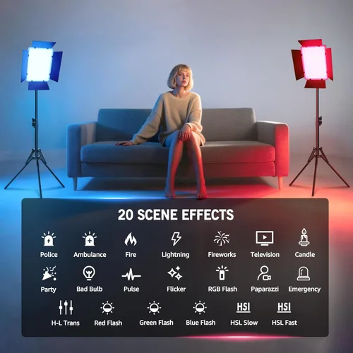 Miniatura 5 de NiceVeedi Iluminación de fotografía RGB de 40 W con 20 efectos, 360° a todo color/2700-6500K luces de estudio con control remoto y pantalla