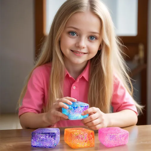 Miniatura 6 de 4 piezas de cubitos de hielo con purpurina - Juguetes sensoriales coloridos para adultos y niños, divertida bola para apretar para aliviar